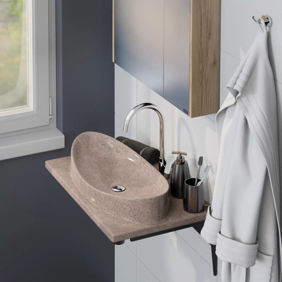 Столешница с раковиной Санта Вега 70 на кронштейнах, речной песок