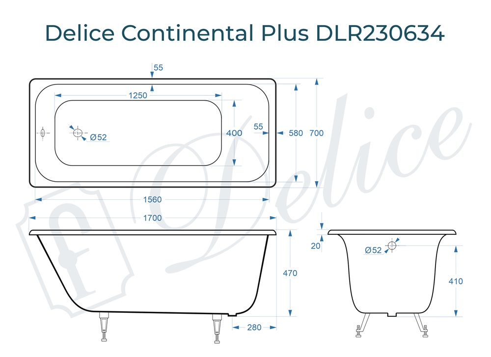 Ванна чугунная Delice Continental PLUS 170х70 DLR230634
