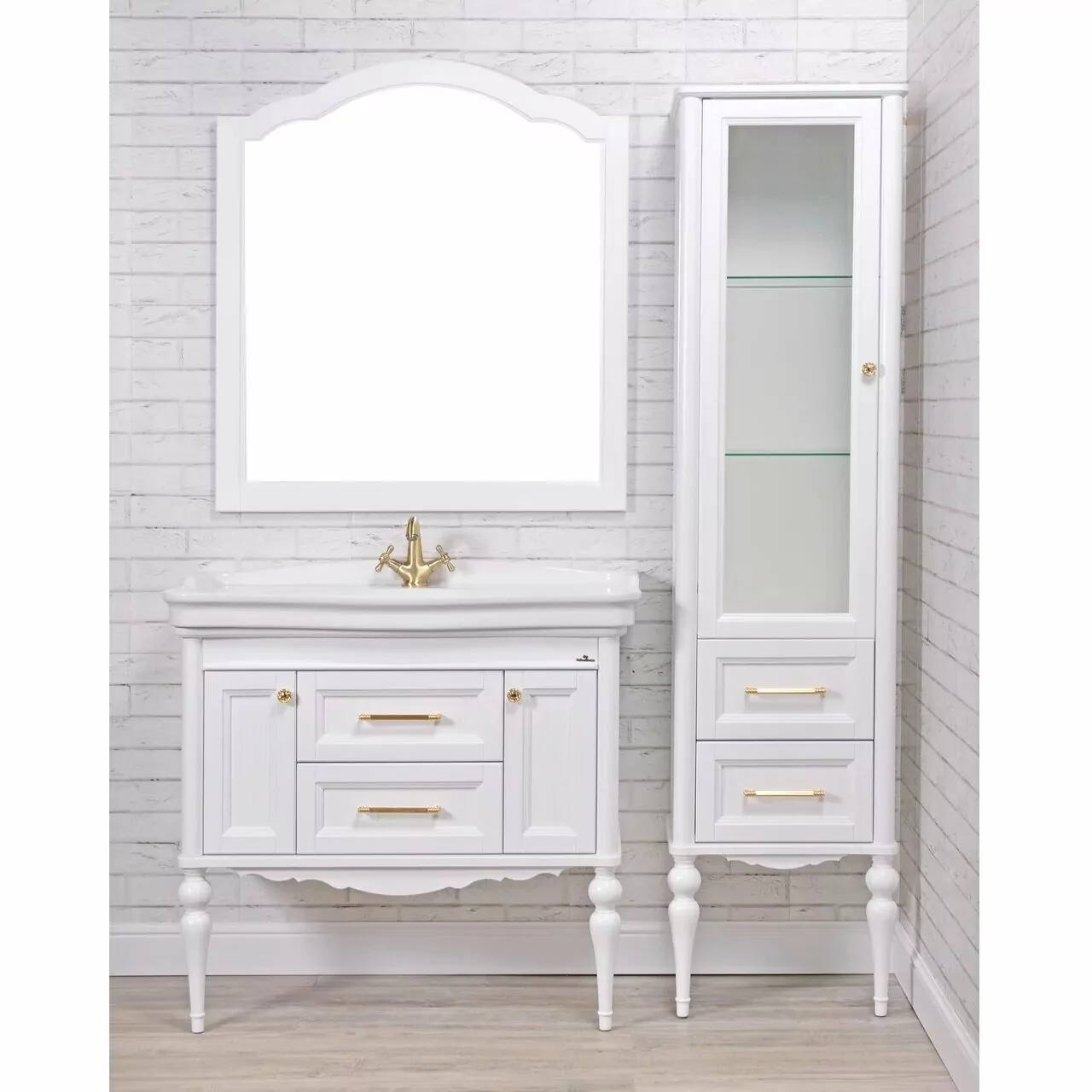 Тумба напольная ValenHouse Эстетика 100 с раковиной Antik 100, белый, золото