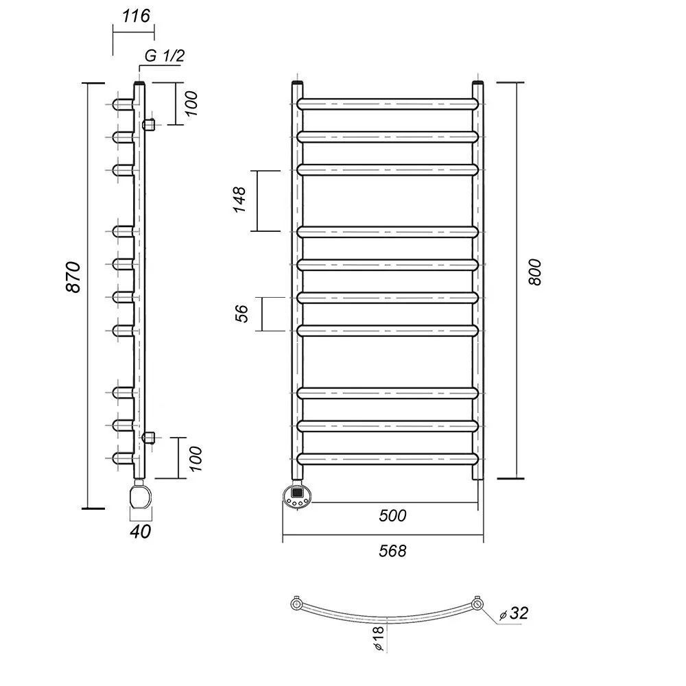 Полотенцесушитель электрический Domoterm Калипсо П10 500X800 EL левый, золото