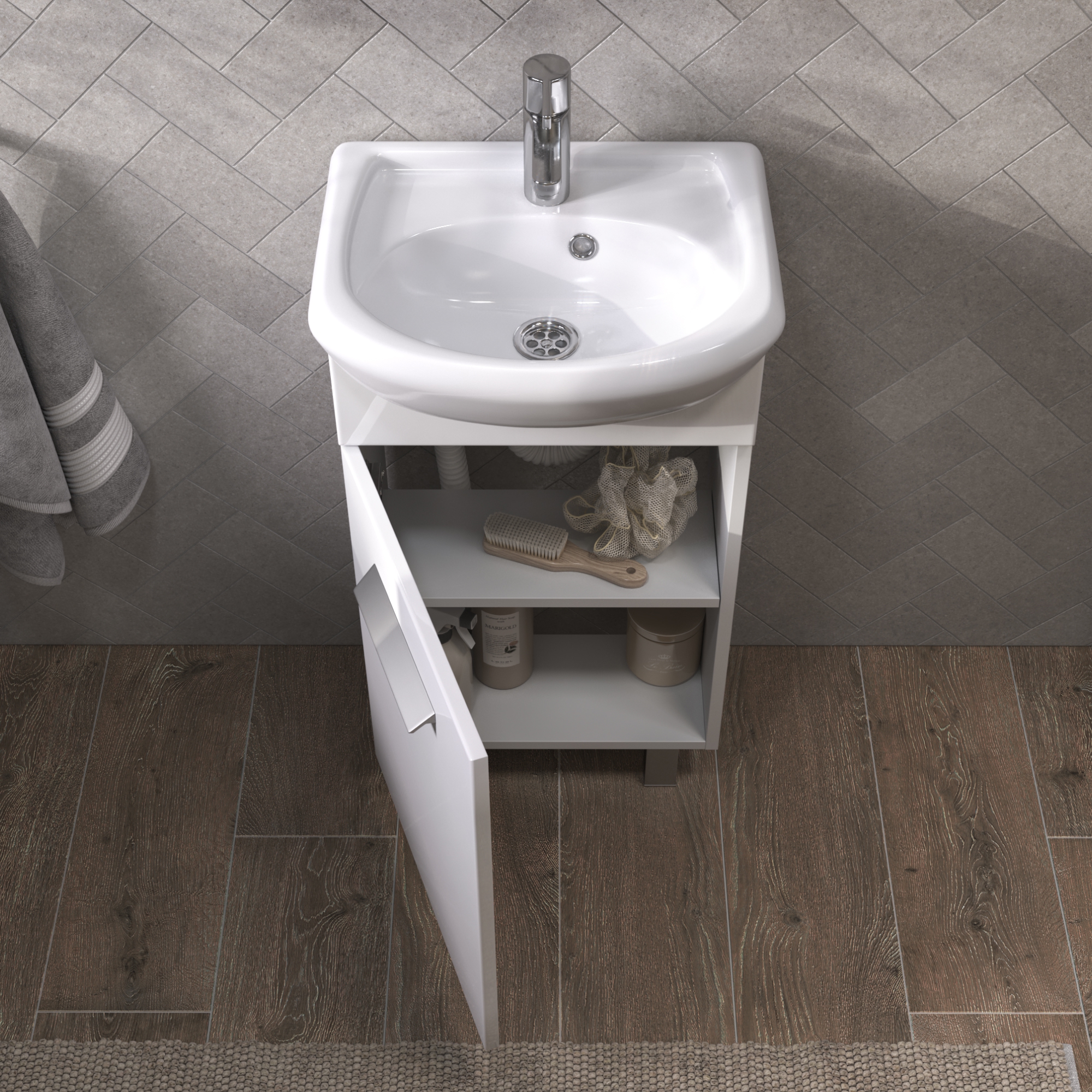 Тумба напольная Vigo Hoska 45 с раковиной Уют 45, 1 дверь, белый