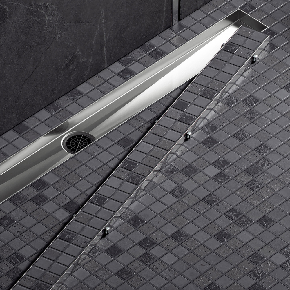 Душевой лоток TIMO Drain System 600 с двусторонней панелью "plate" под плитку, Сатин от магазина Vanna-Vanna.ru!