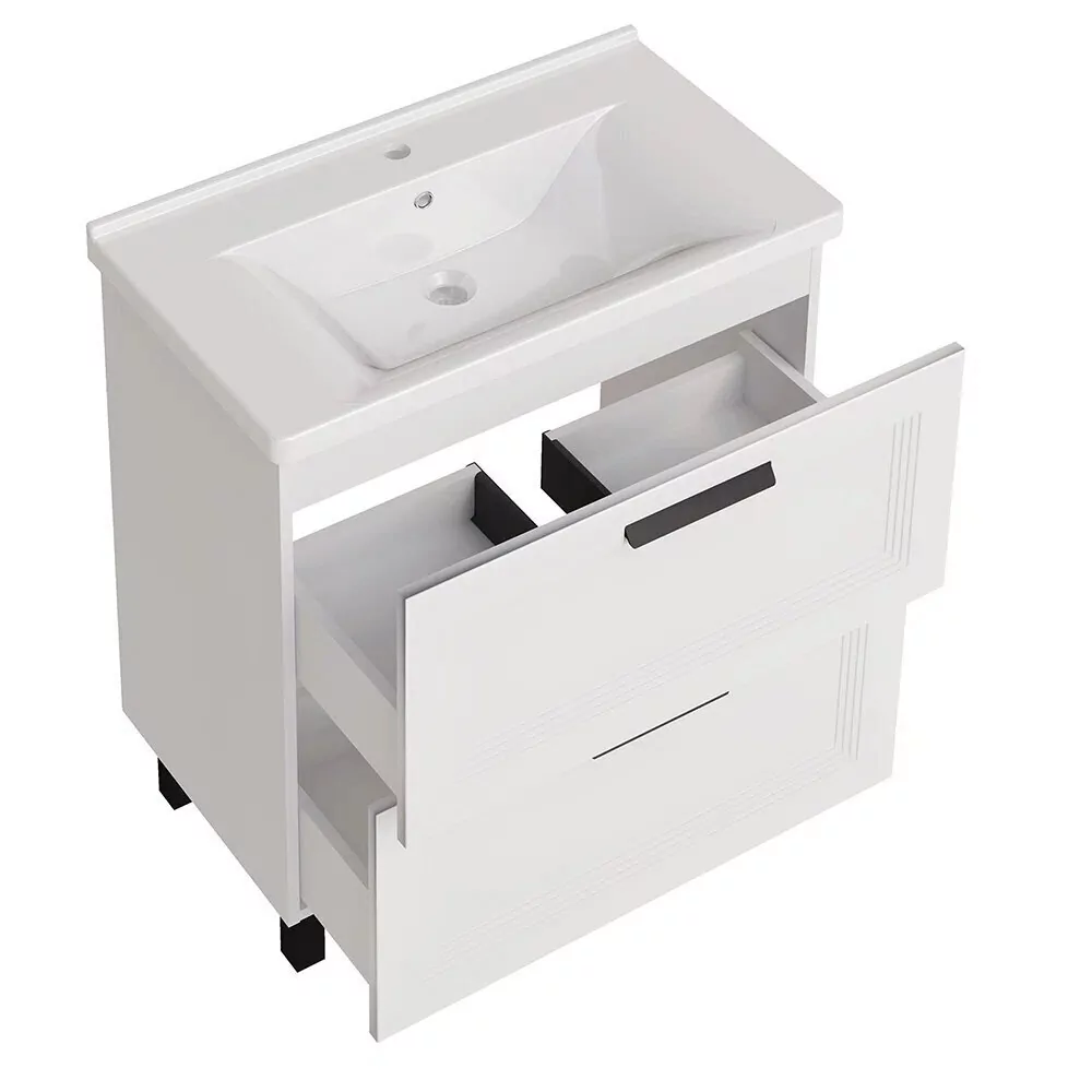 Тумба напольная Асб-мебель София 80 с раковиной Миранда 80, белый матовый