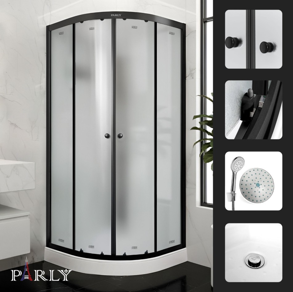 Душевой уголок PARLY BETT B831 80х80х210 1/4 круга, с поддоном, прозрачное стекло, черный