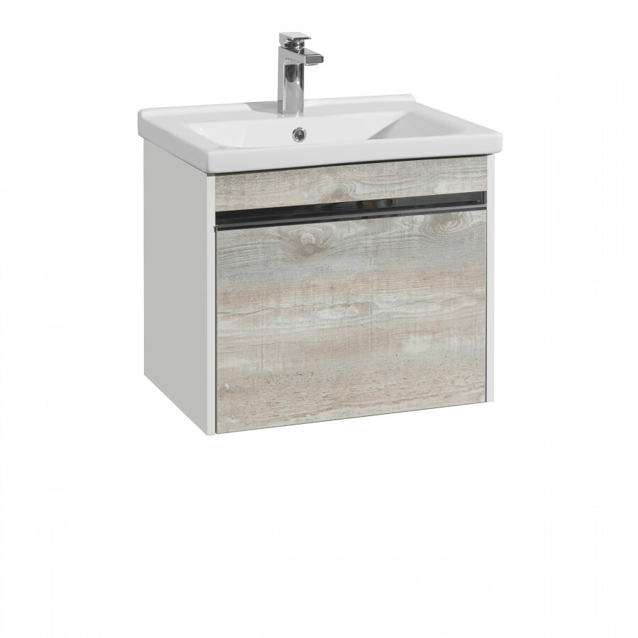 Тумба подвесная Aquaton Капри 60 раковиной Миранда 60, бетон пайн