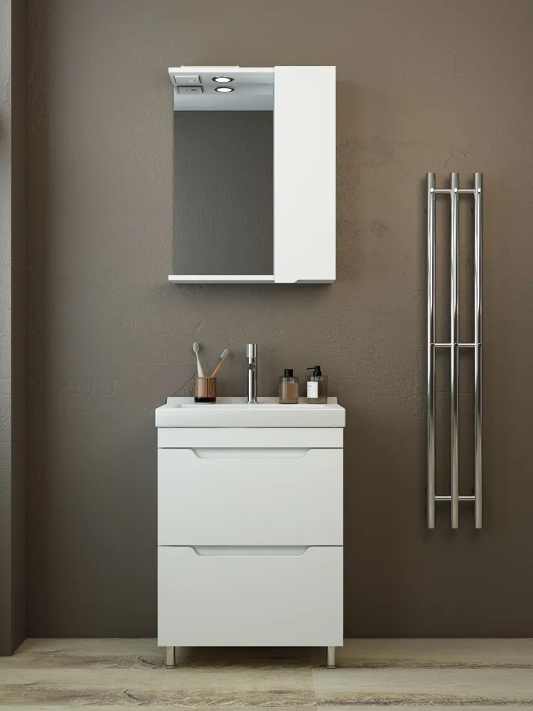 Тумба напольная Emmy Агата 55 с раковиной Визит 55, 2 ящика, белый