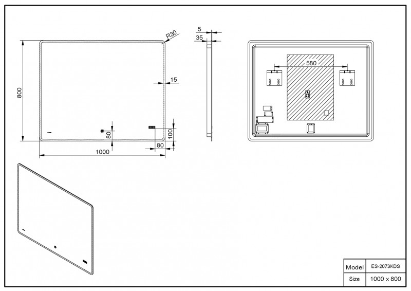 Зеркало Esbano ES-2073 KDS 100х80х5