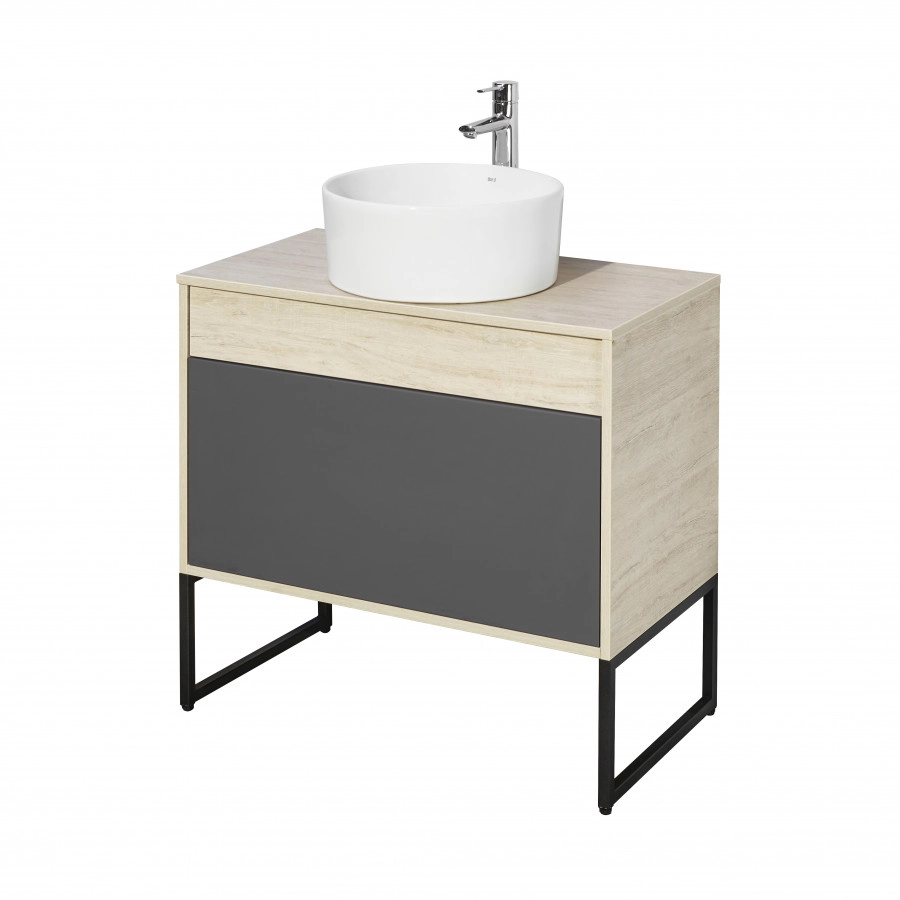 Тумба подвесная Aquaton Лофт Урбан 80 с раковиной MILA 40х40, серый графит, дуб орегон