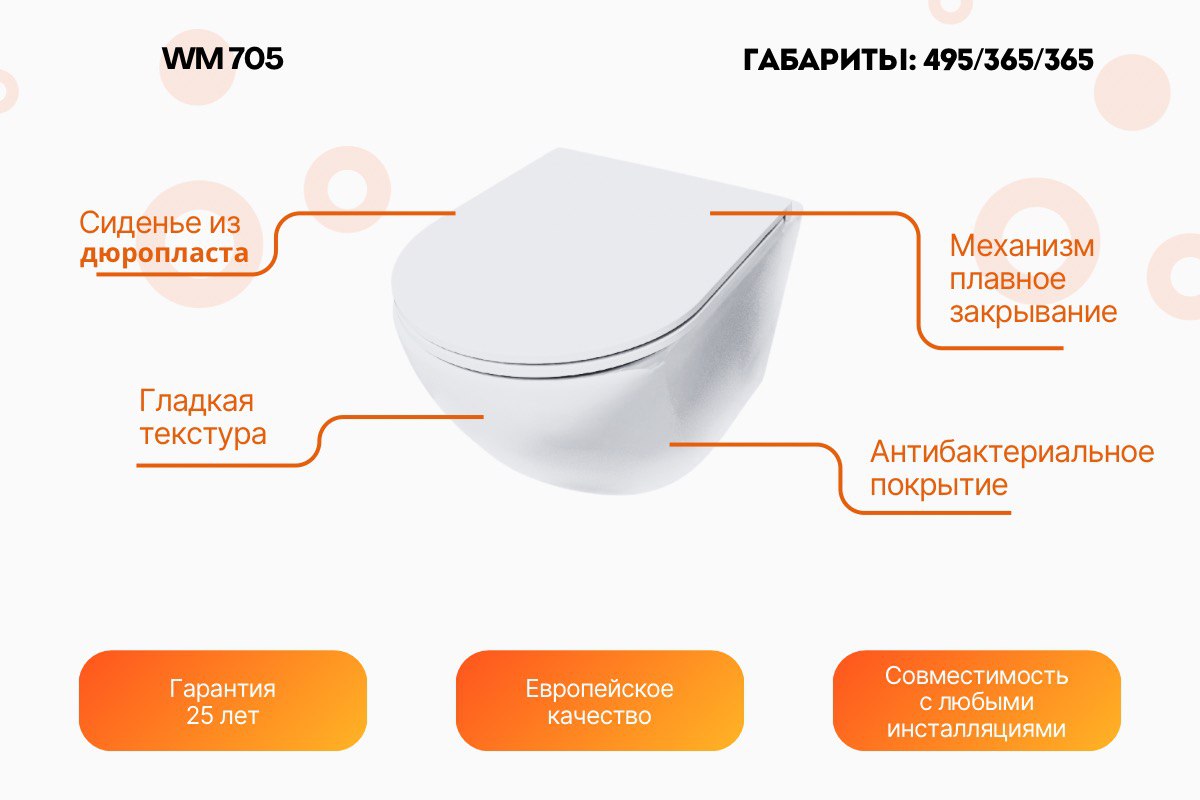 Унитаз подвесной WM 705 подвесной, белый