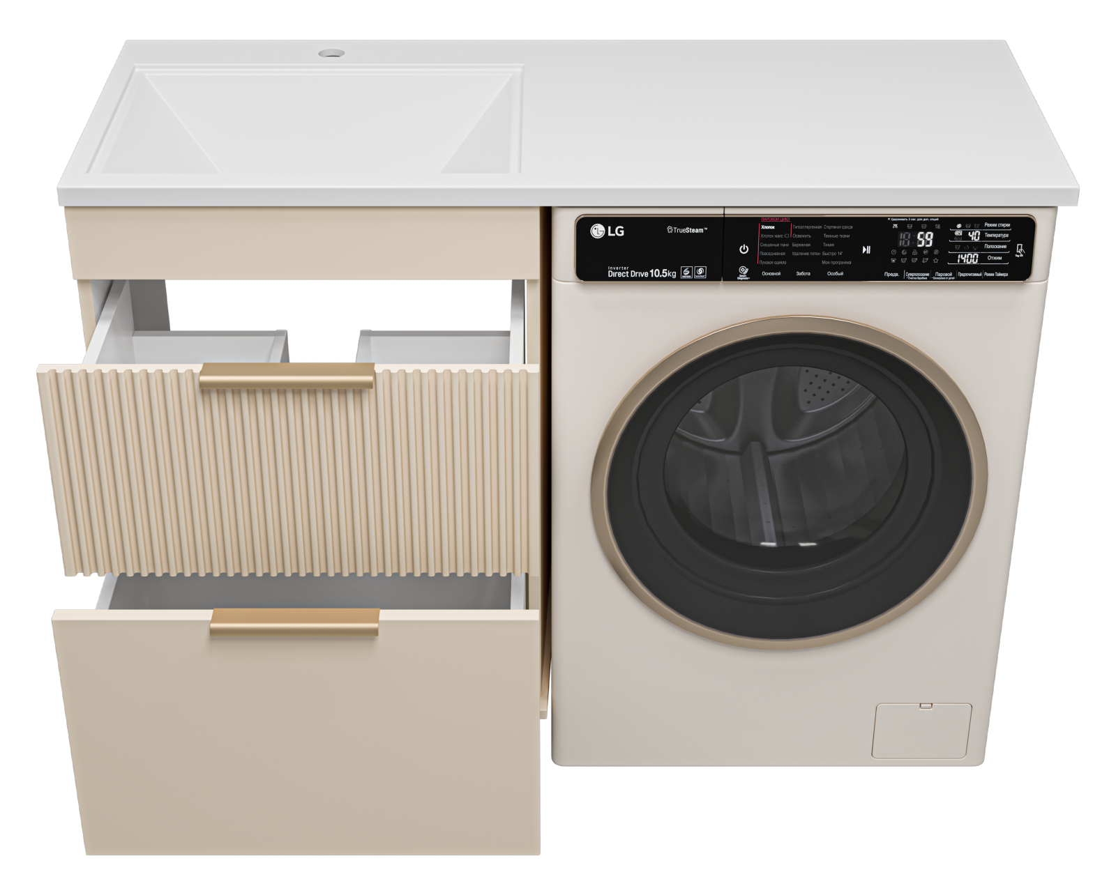 Тумба с раковиной Brevita Enfida 60 под стиральную машину, с раковиной Эстет Даллас 120 L, бежевый