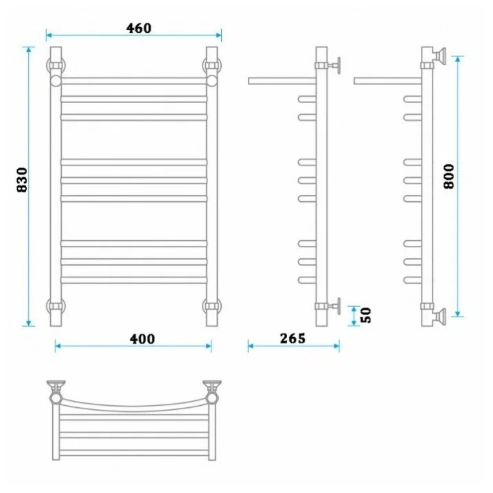 Полотенцесушитель водяной Energy Prestige Modus 800x400 белый, лесенка с полкой, нержавеющая сталь, подключение 3/4"