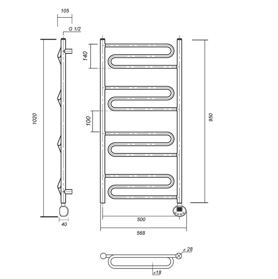 Полотенцесушитель электрический Domoterm Офелия П12 500x950 АБР ER, античная бронза