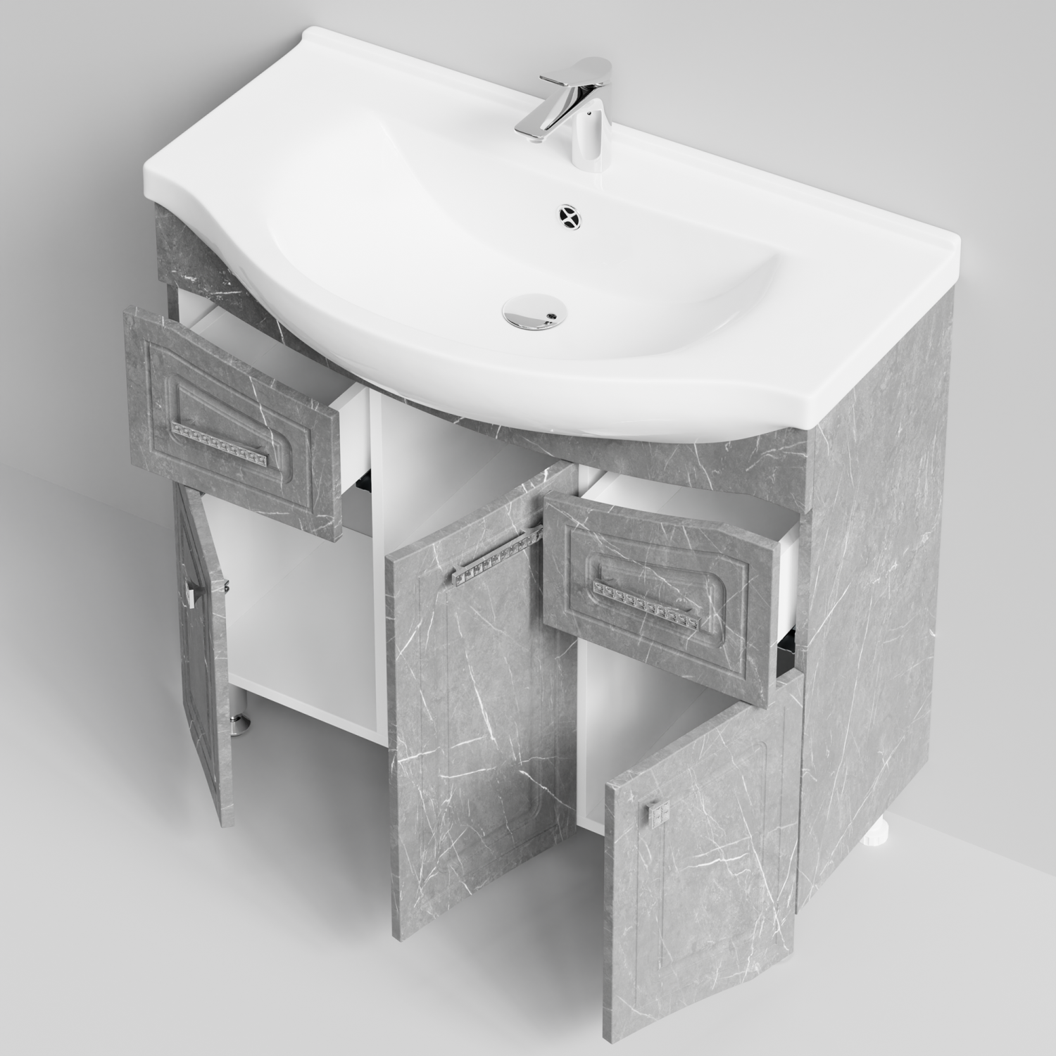 Тумба с раковиной Адам 90 напольная, Мрамор Серый софт тач, петли справа