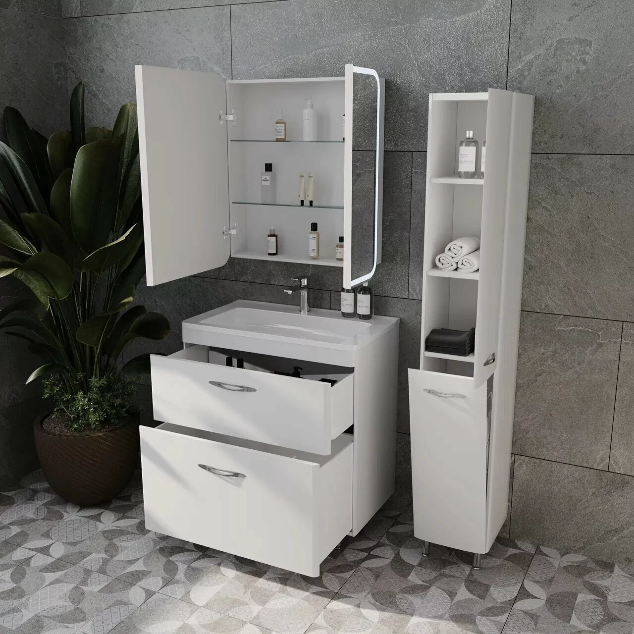 Тумба напольная Style Line Каре 80 Люкс Plus с раковиной Каре Люкс 80, белая