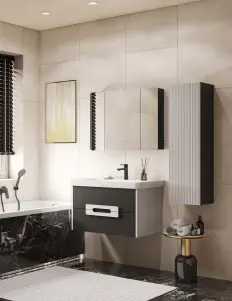 Зеркало-шкаф Aquaton Ар-Деко 85 серый кобальт