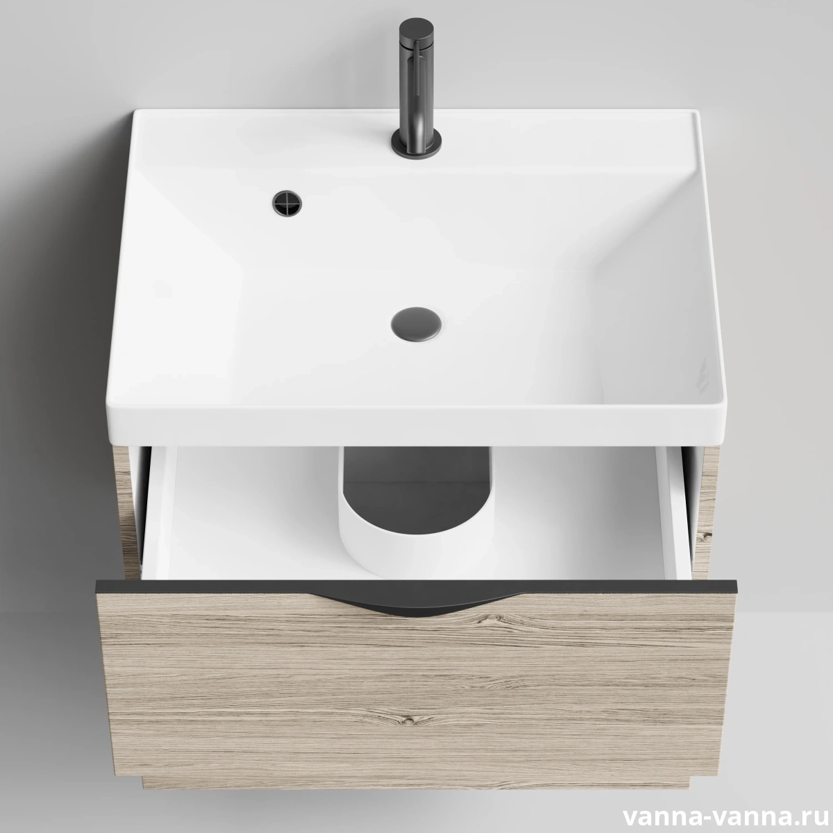 Тумба с раковиной Vod-ok Марко 60 подвесная, ручки Черные, Дубослив ореховый светлый от магазина Vanna-Vanna.ru!