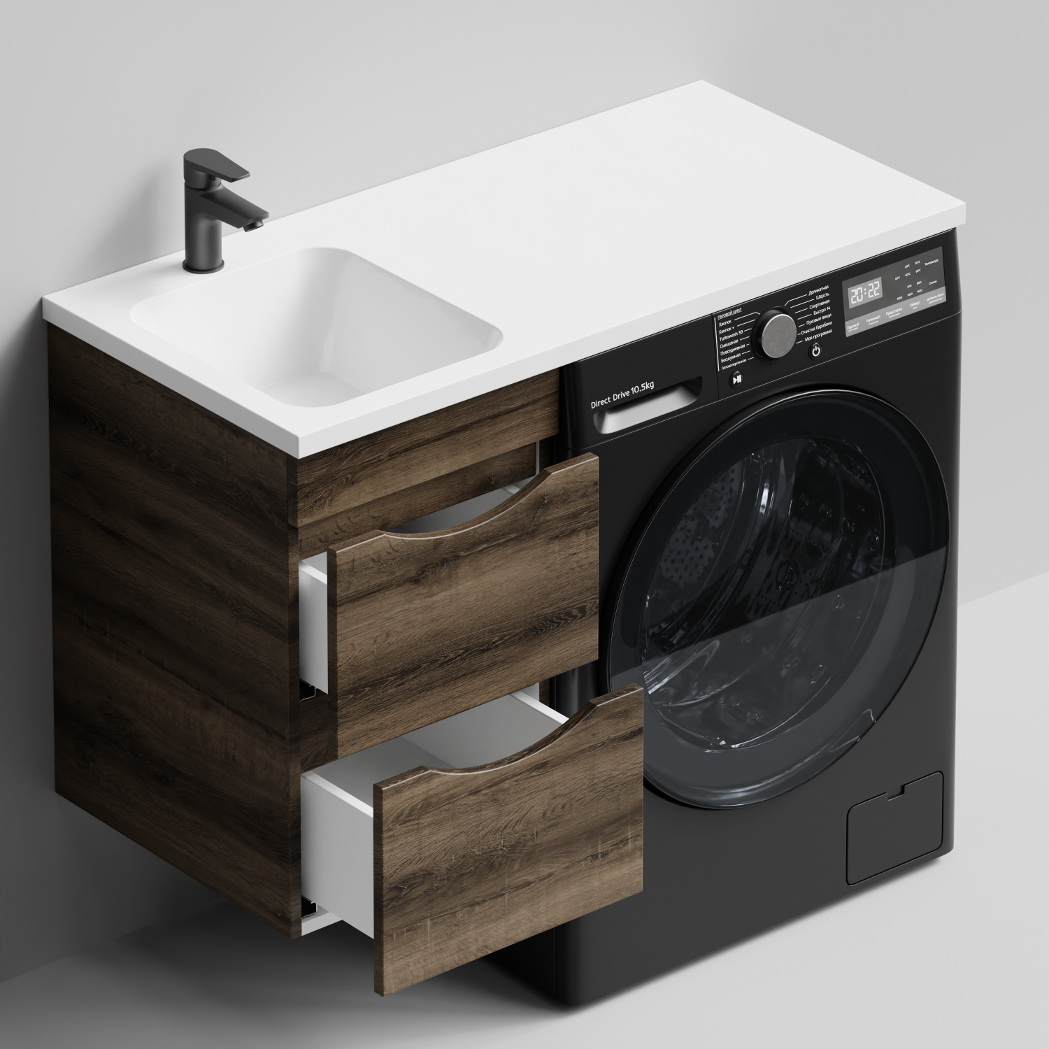 Тумба Vod-ok 38 с раковиной Смайл 100 подвесная, под стиральную машину, левая, Дуб крымский коричневый