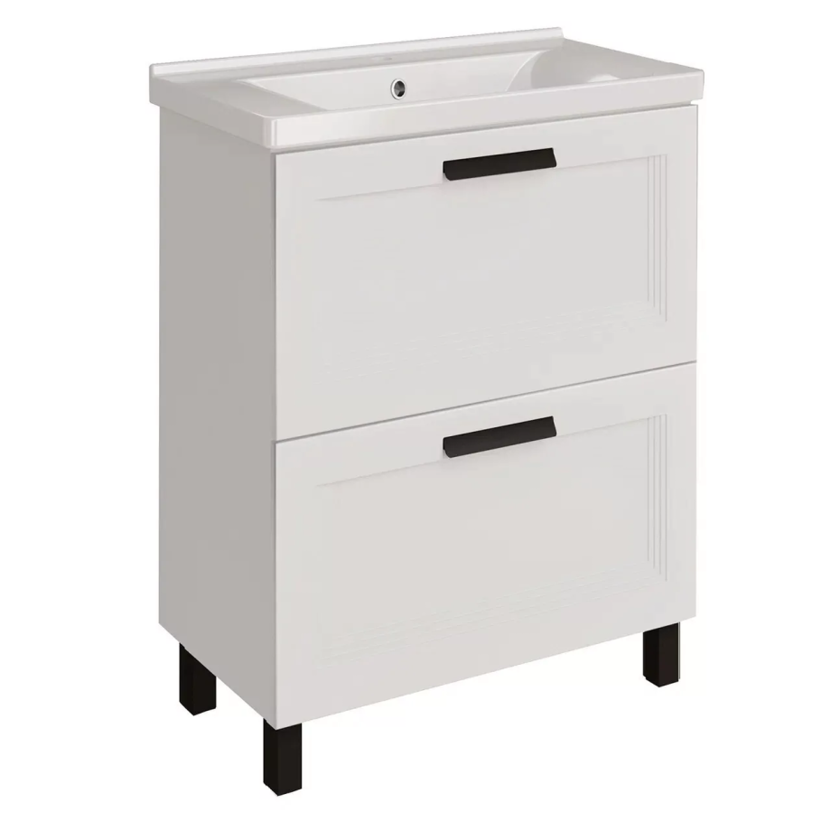 Тумба напольная Асб-мебель София 60 с раковиной Миранда 60, белый матовый