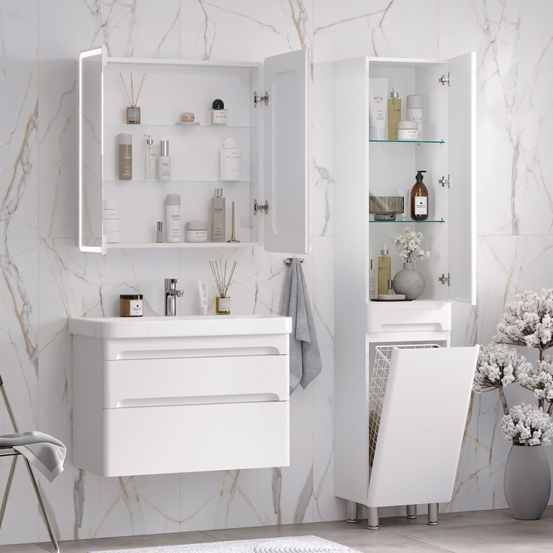 Пенал EQUIL Nice 40 напольный с корзиной L/R белый