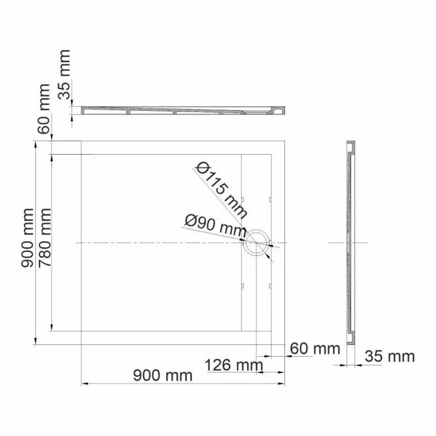 Поддон для душа WasserKraft Abens 20T03 90х90 квадратный, из искусственного камня, черный матовый