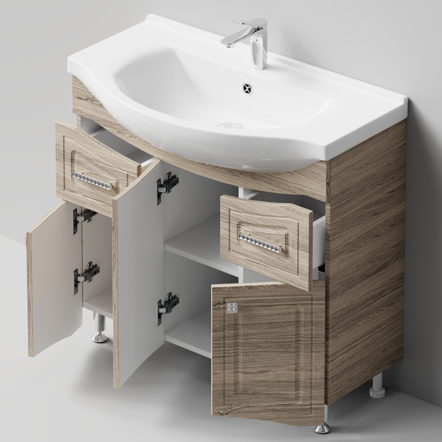 Тумба с раковиной Адам 90 напольная, Дубослив ореховый светлый, петли слева