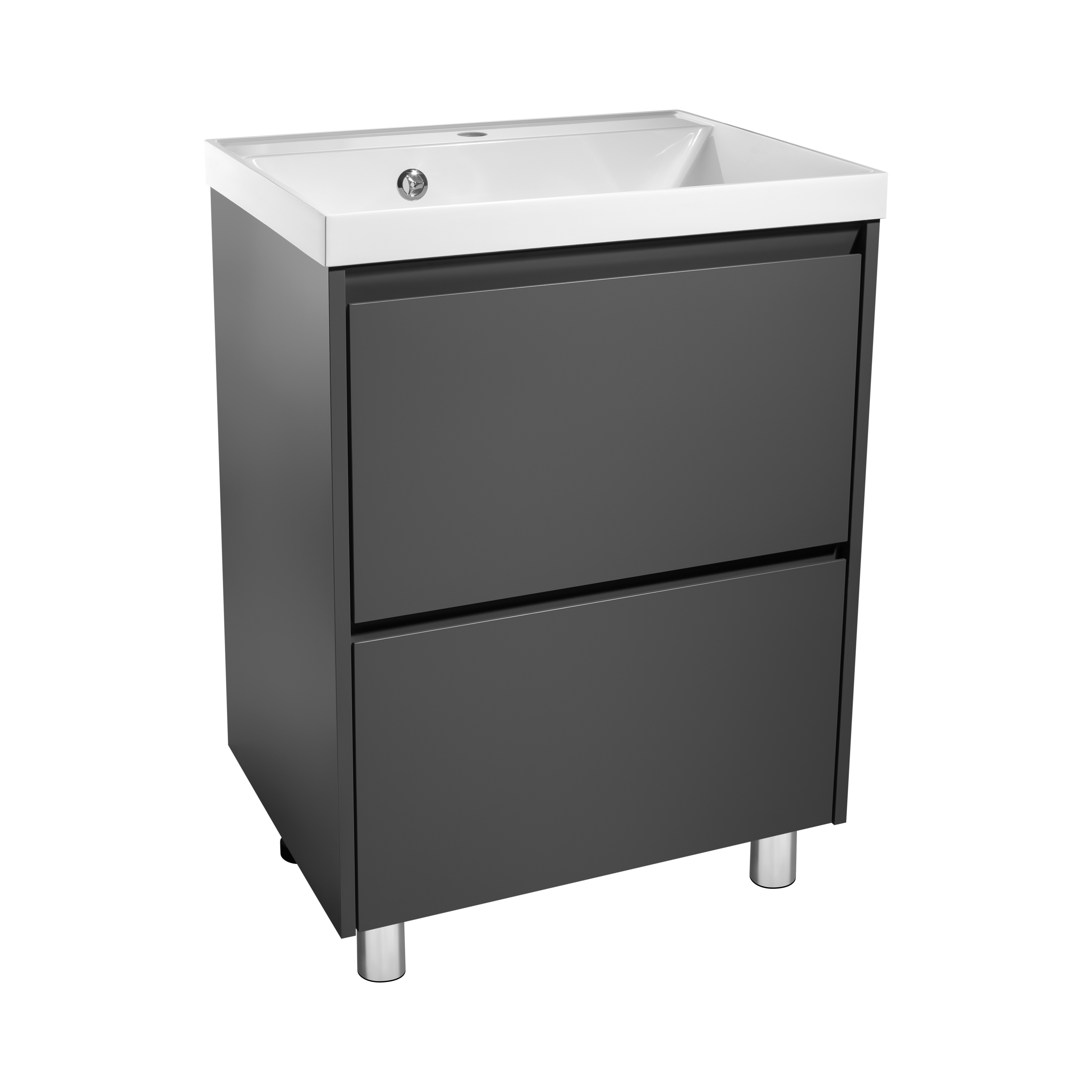 Тумба с раковиной Stella Polar Борнео 60, 2 ящ., Люкс, напольная, графит матовый
