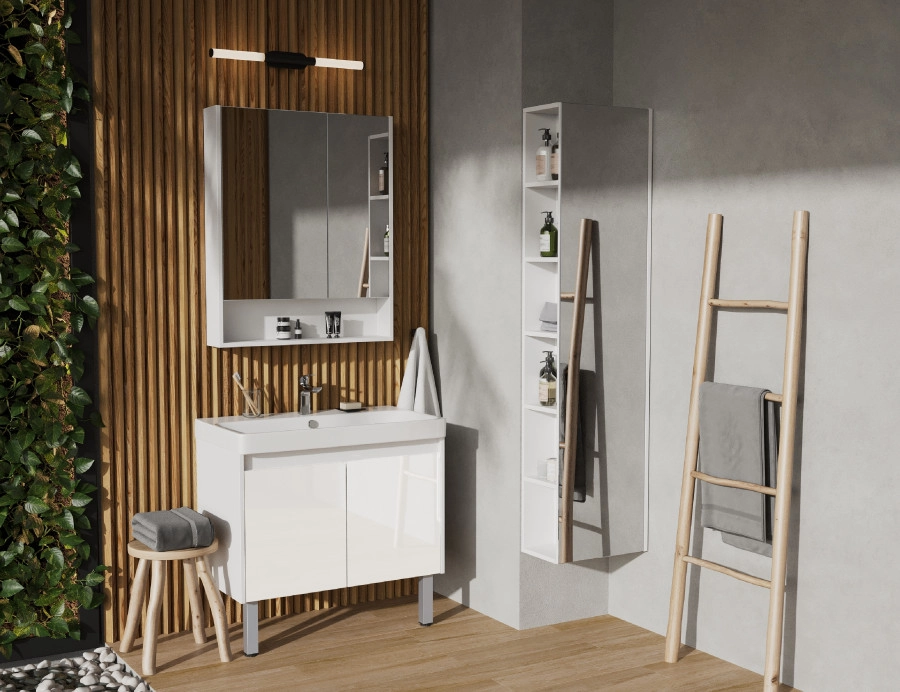 Тумба Aquaton Сканди Doors 80 с раковиной Адриана 80, напольная, 2 ящика, белый