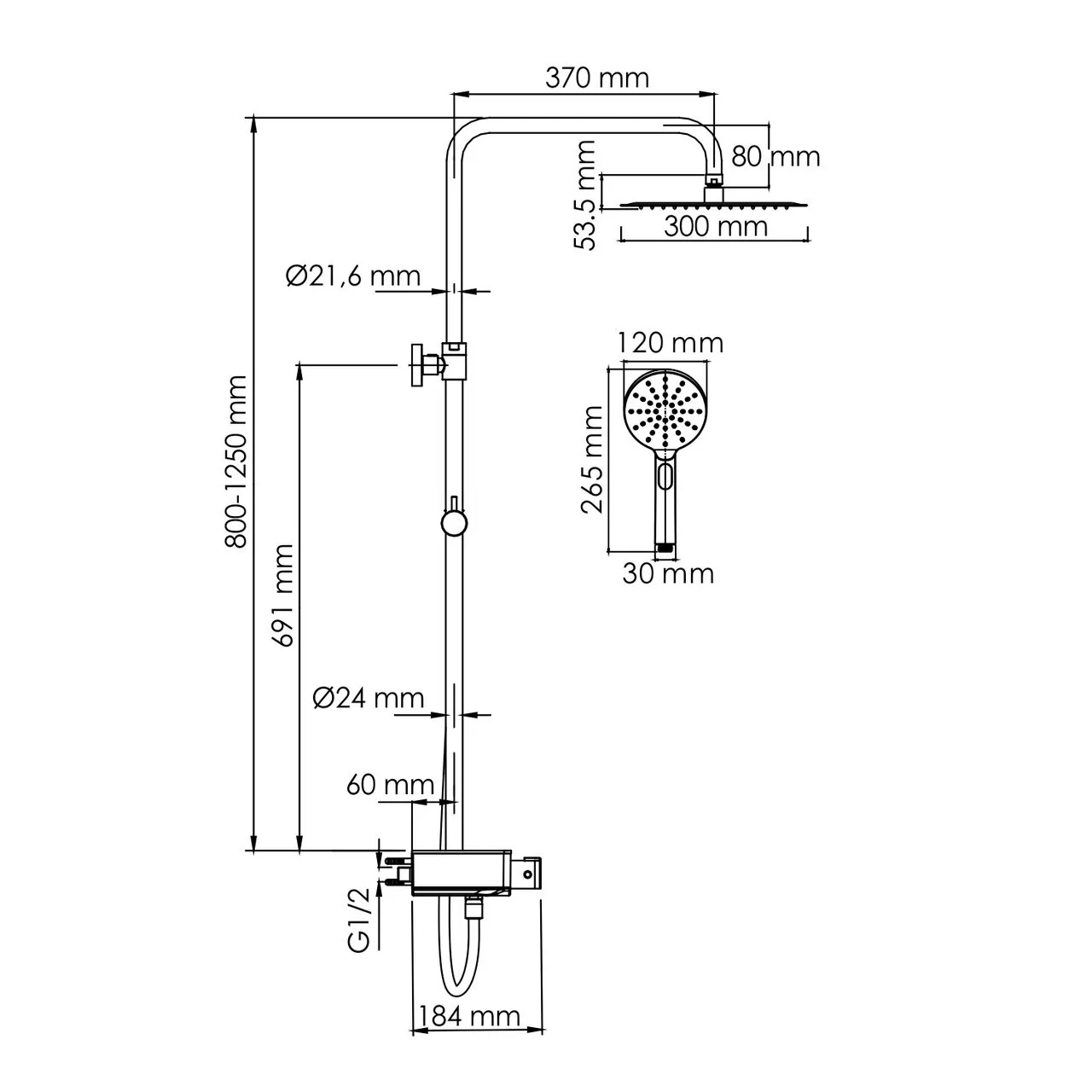 Душевая стойка WasserKraft A113.118.127.CH Thermo хром