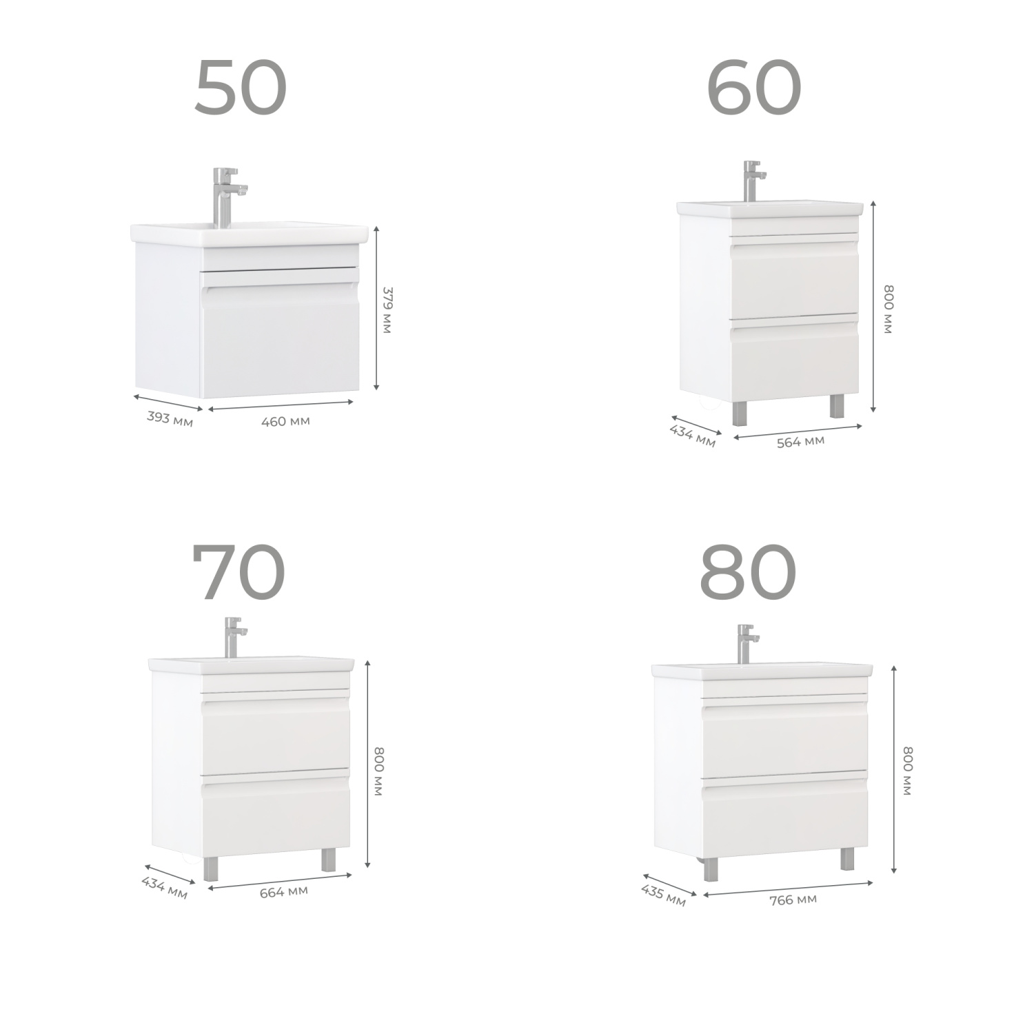 Тумба напольная Vigo Holly 80 с раковиной Como 80, 2 ящика, белый