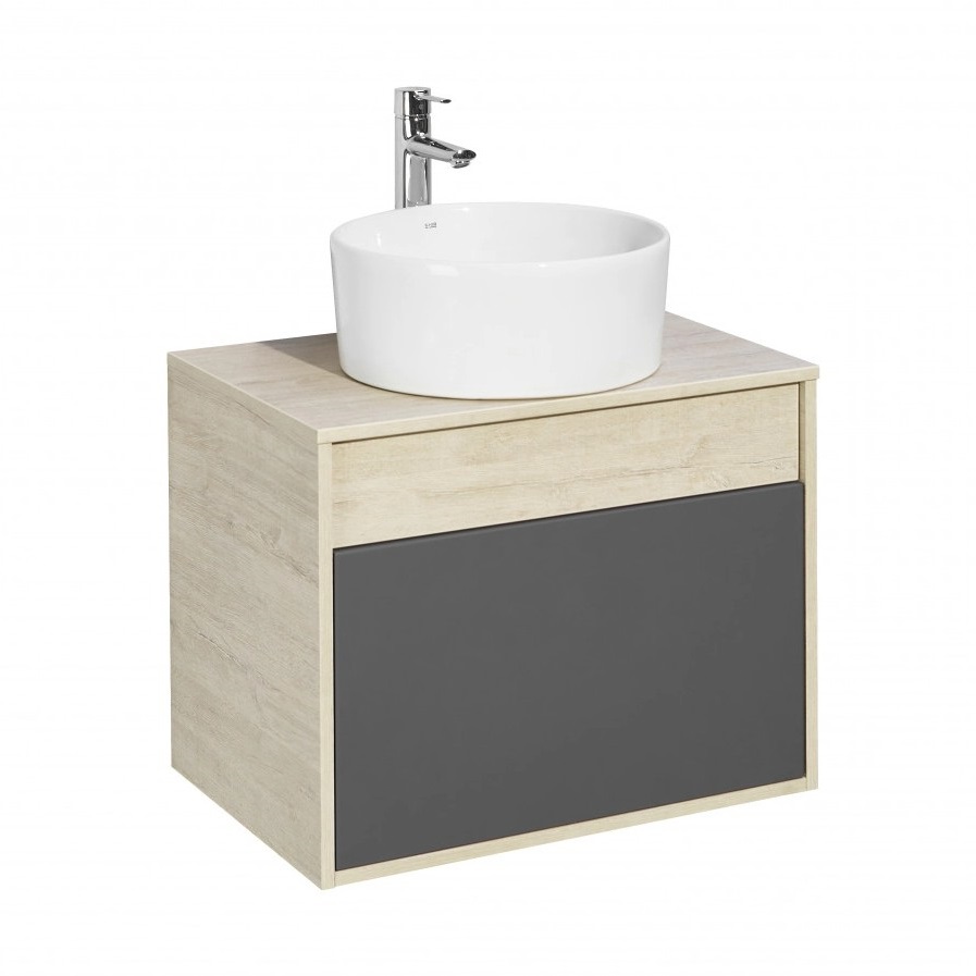 Тумба подвесная Aquaton Лофт Урбан 65 с раковиной MILA 40х40, серый графит, дуб орегон