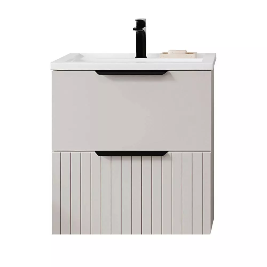 Тумба подвесная Viant Сицилия 60 с раковиной Moduo 60, два ящика, капучино