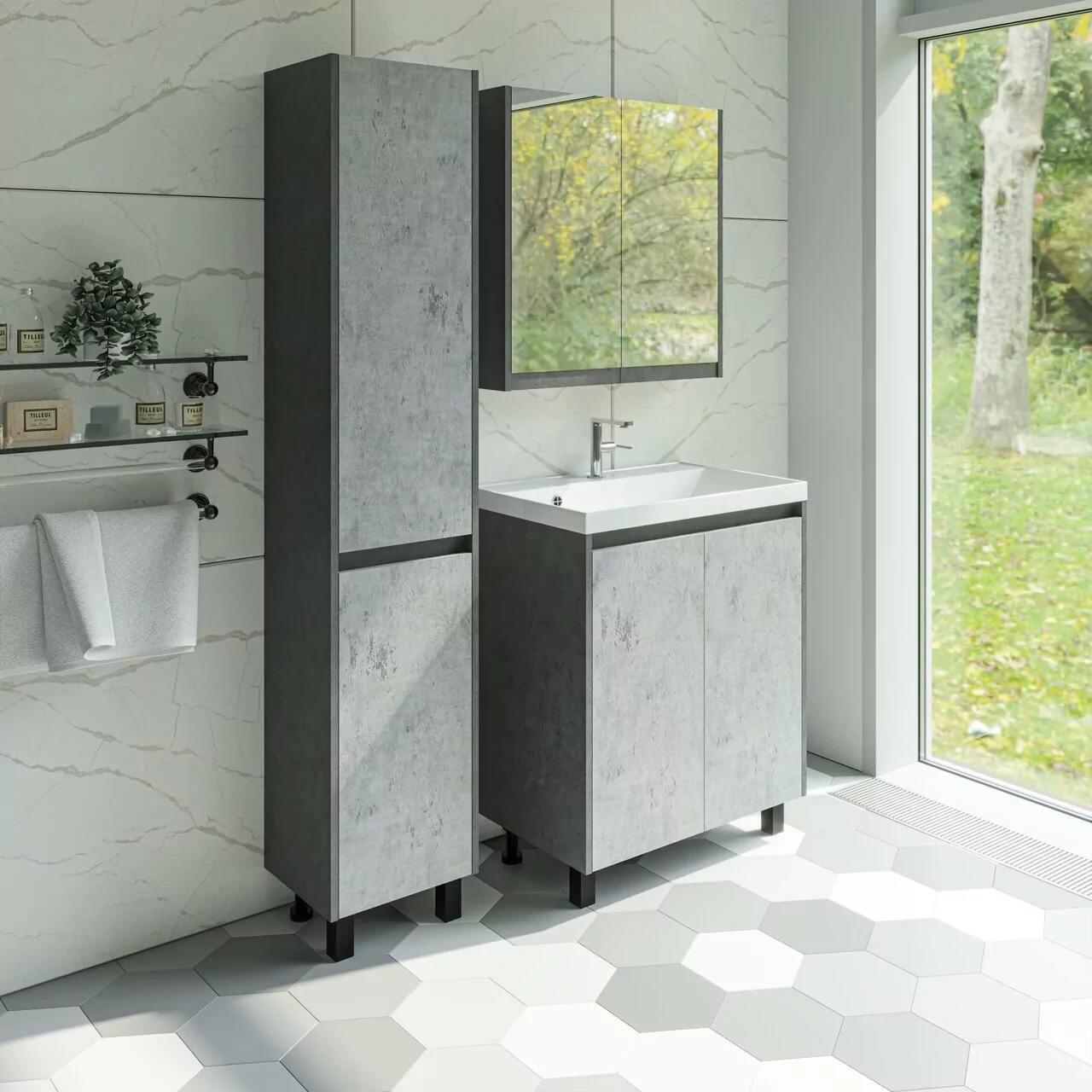 Тумба напольная Stella Polar Кибела 60 с раковиной Classica 60, цемент