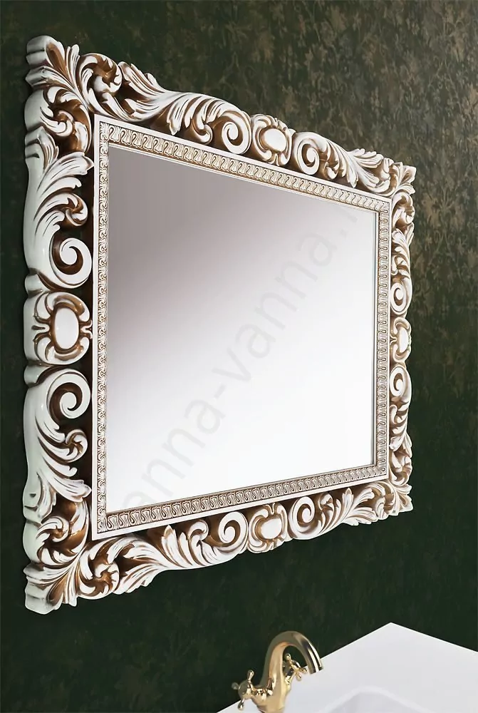 Зеркало Vod-ok Elite Версаль 105х90 белый, патина серебро, золото