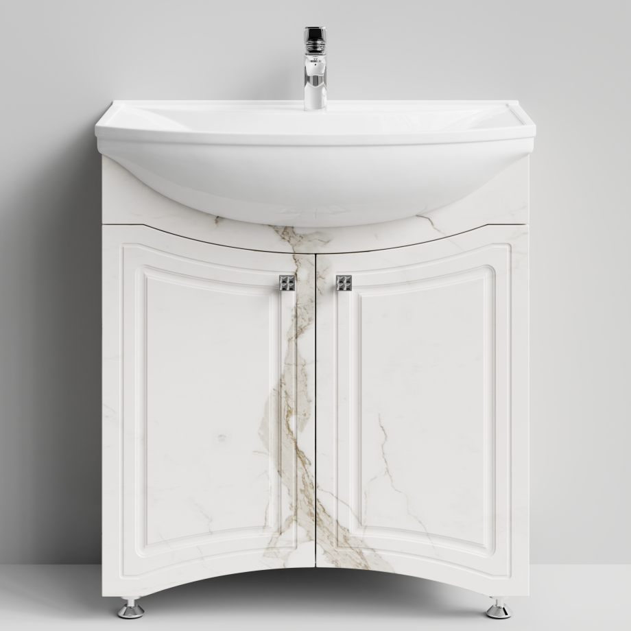 Тумба с раковиной Адам 75 напольная, Мрамор Белый натур милк