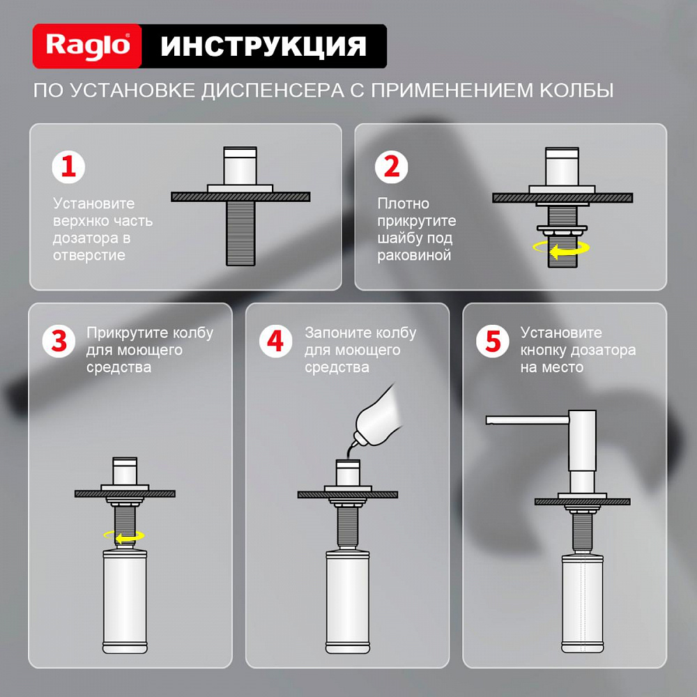 Дозатор для моющего средства Raglo встраиваемый R720.02.06 латунь, черный матовый от магазина Vanna-Vanna.ru!