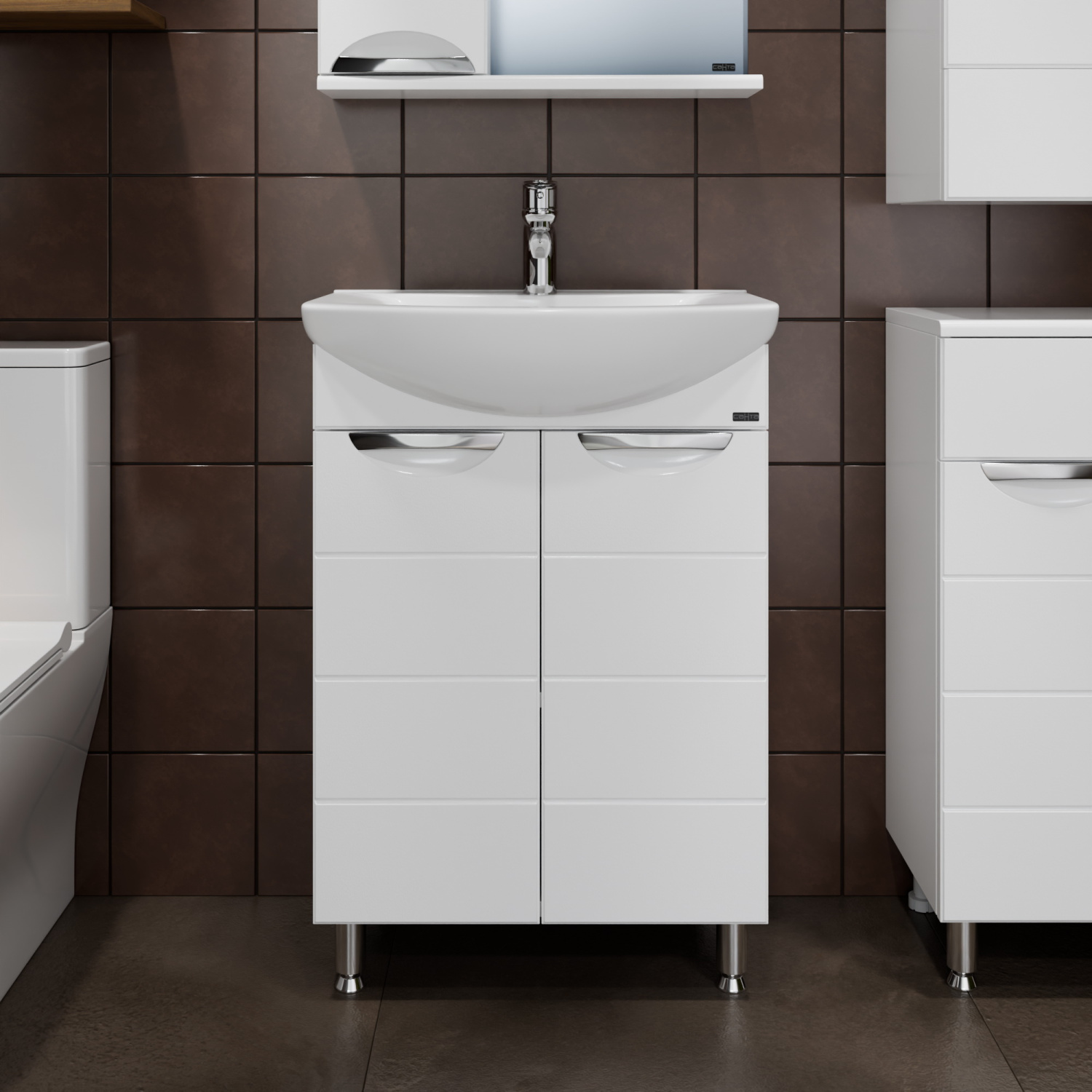 Тумба напольная Санта Родос 60 с раковиной Грация 60, белая