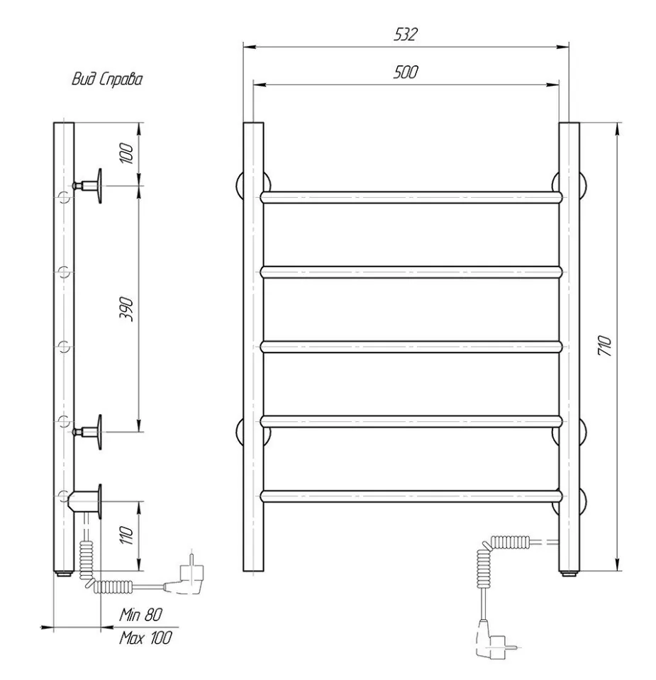 Полотенцесушитель электрический Domoterm Аврора DMT 109-5 50X71 EK R правый, белый матовый