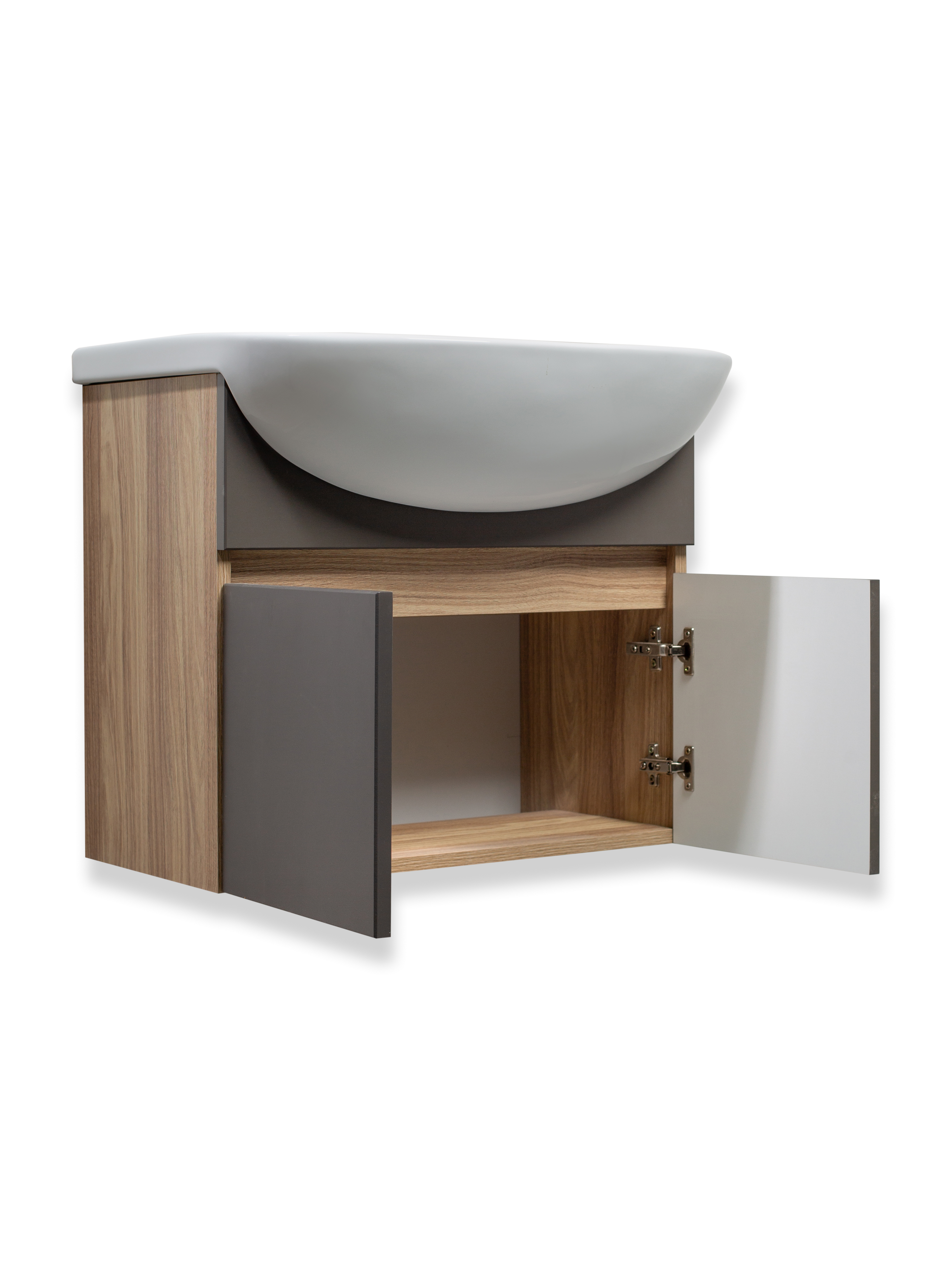 Тумба подвесная Runo Лада 60 графит/дуб серый с раковиной Уют 60