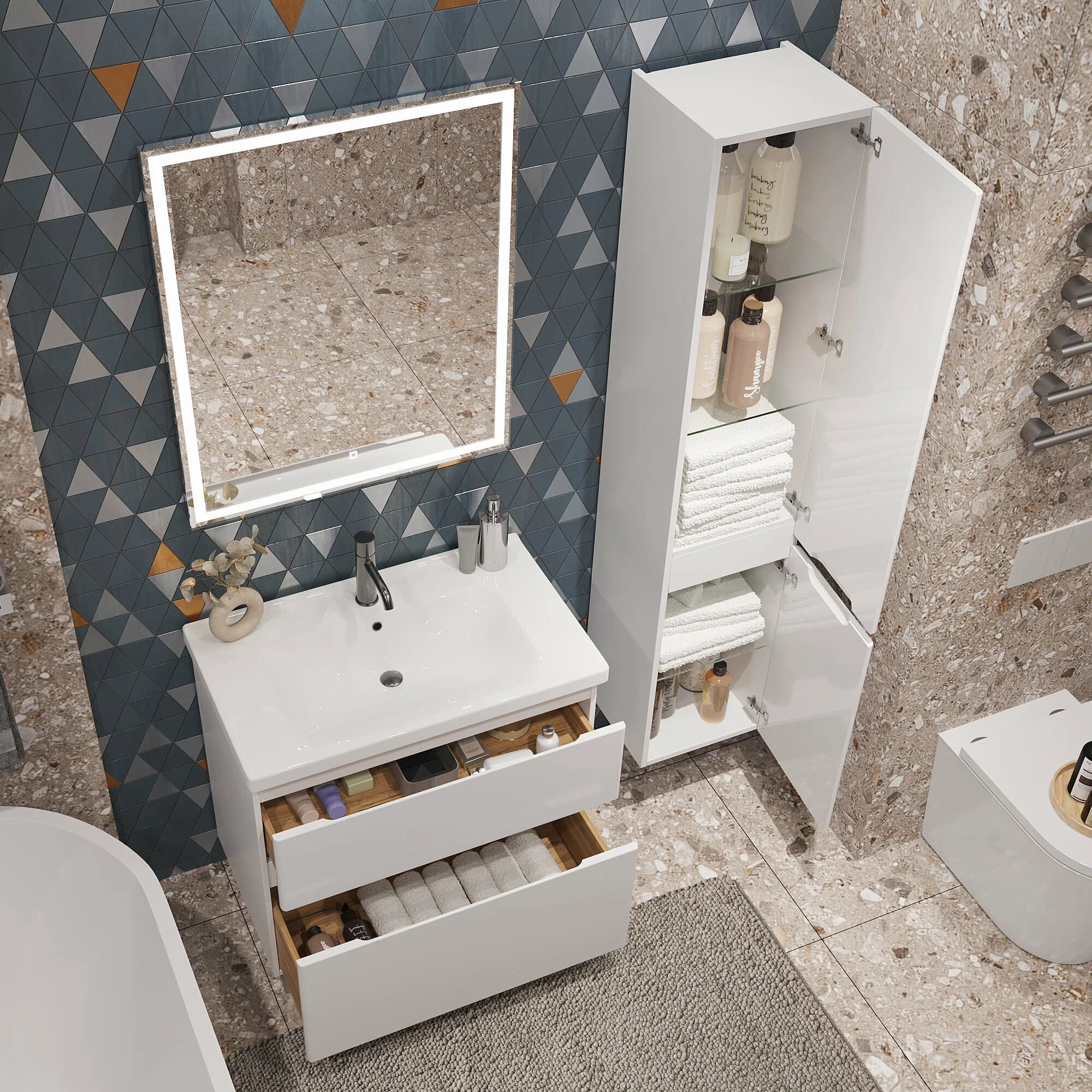 Тумба напольная SanStar Riana 70 с раковиной Грейс 70, белая