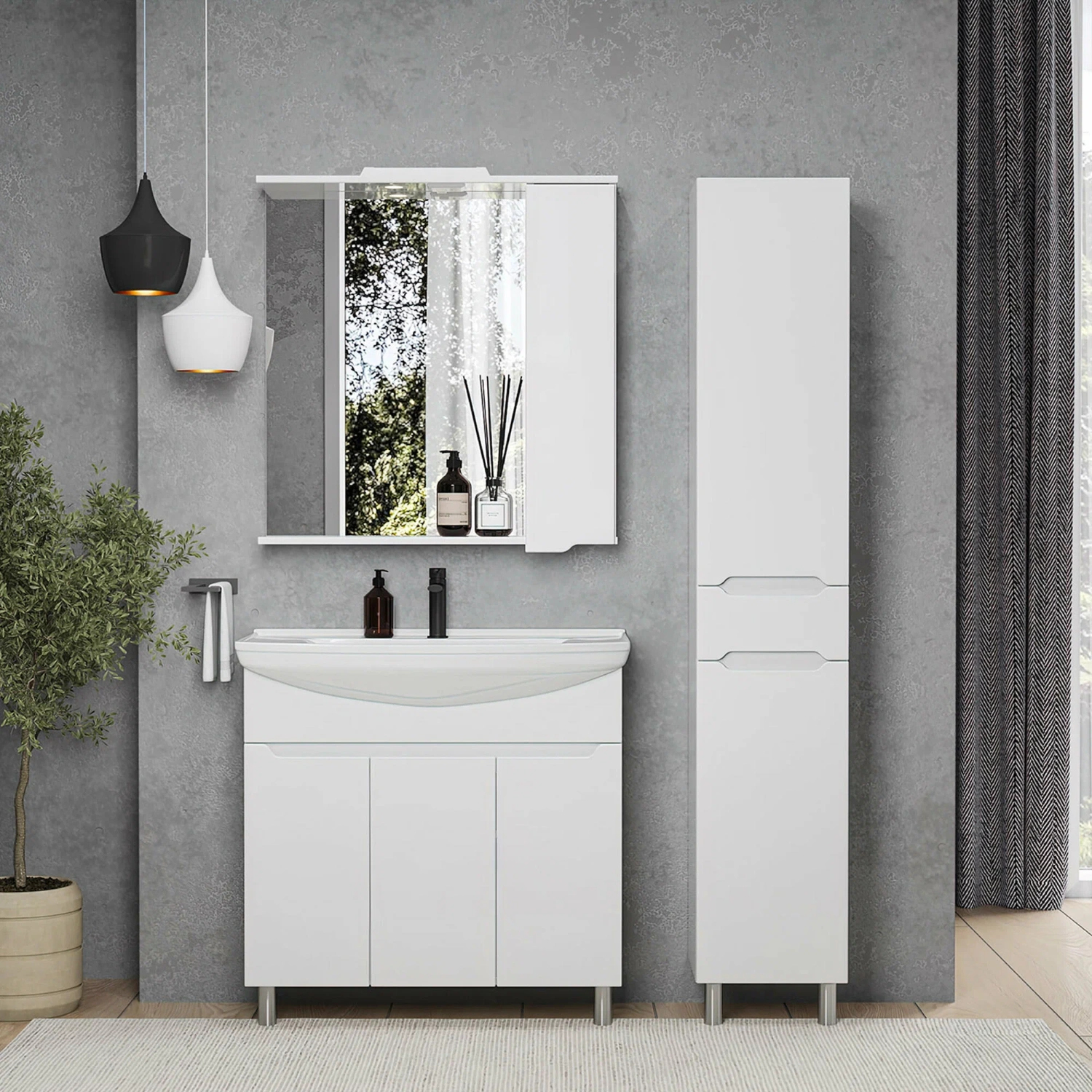 Тумба напольная SanStar Bianca 85 с раковиной Стиль 85, белая