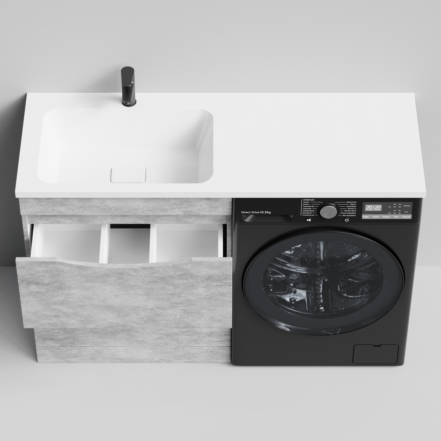 Тумба Vod-ok 68 с раковиной Смайл 130 напольная, под стиральную машину, левая, Горный камень