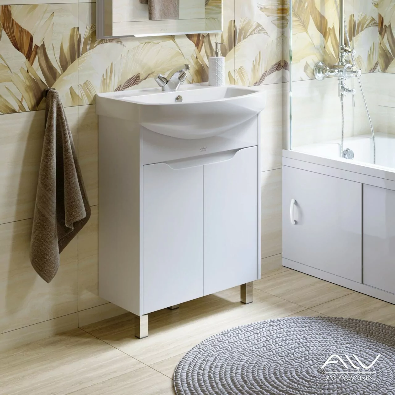 Тумба с раковиной Alavann Crystal 65 напольная, белая