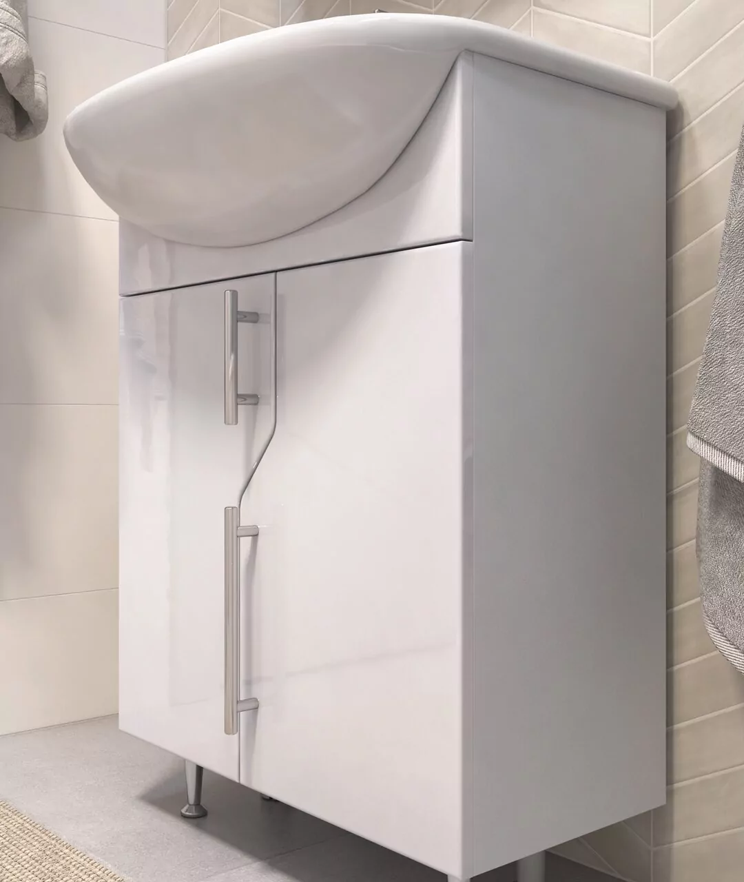 Тумба напольная Vigo Turin 60 с раковиной Уют 60, белый