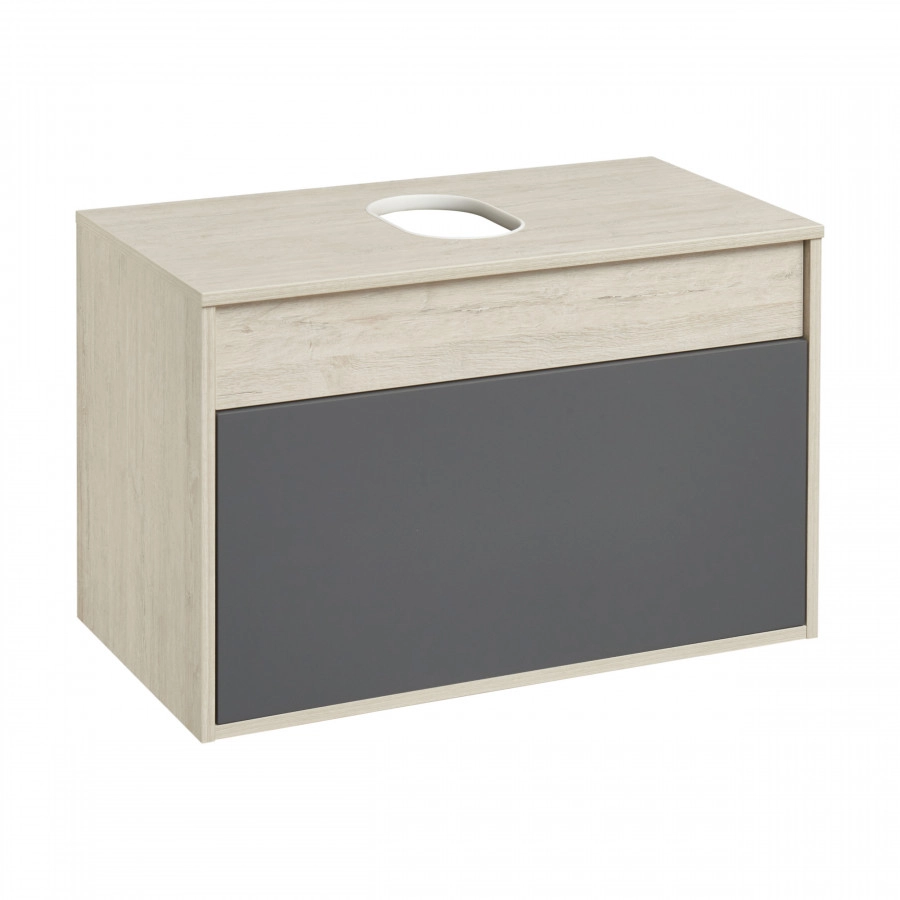 Тумба подвесная Aquaton Лофт Урбан 65 с раковиной Одри 42x62 Round, серый графит, дуб орегон