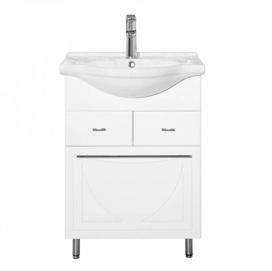 Тумба с раковиной Style Line Лана 60 2 ящика, с корзиной, напольная, белая