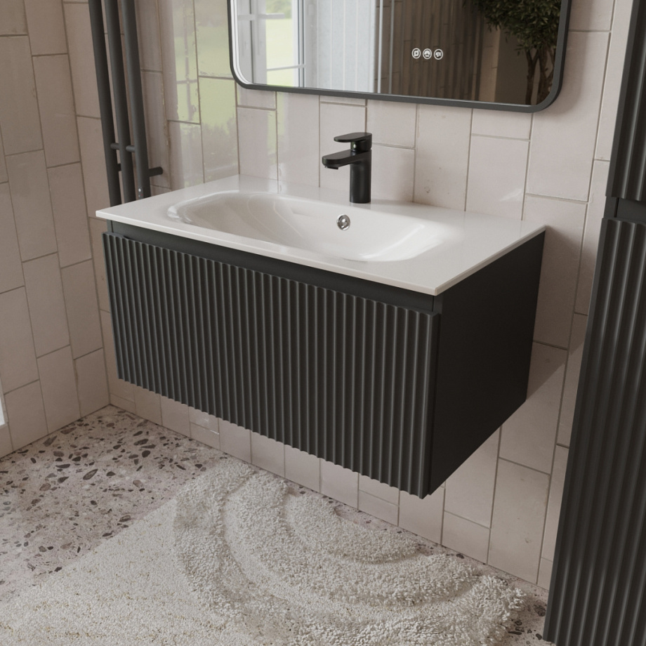 Тумба с раковиной подвесная (80 см) Terminus Sicilia SIC10801701601O, графит