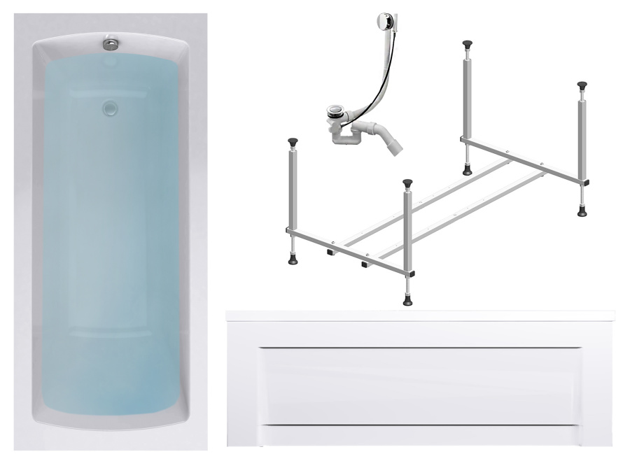 Комплект (4в1) Акриловая ванна TIMO RITTA1880 180*80*63+Каркас + Слив-перелив+Фронтальная панель