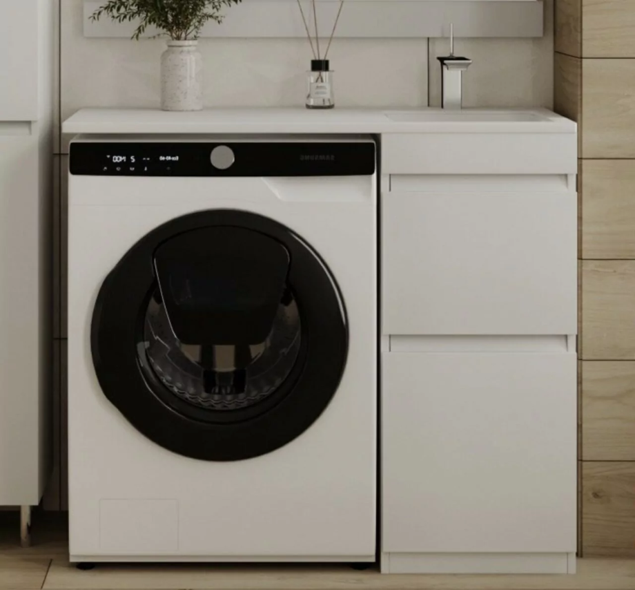 Тумба напольная Style Line Даллас 100 Люкс Plus ПВХ с раковиной Даллас 100 под стиральную машину, два ящика, правая, белая