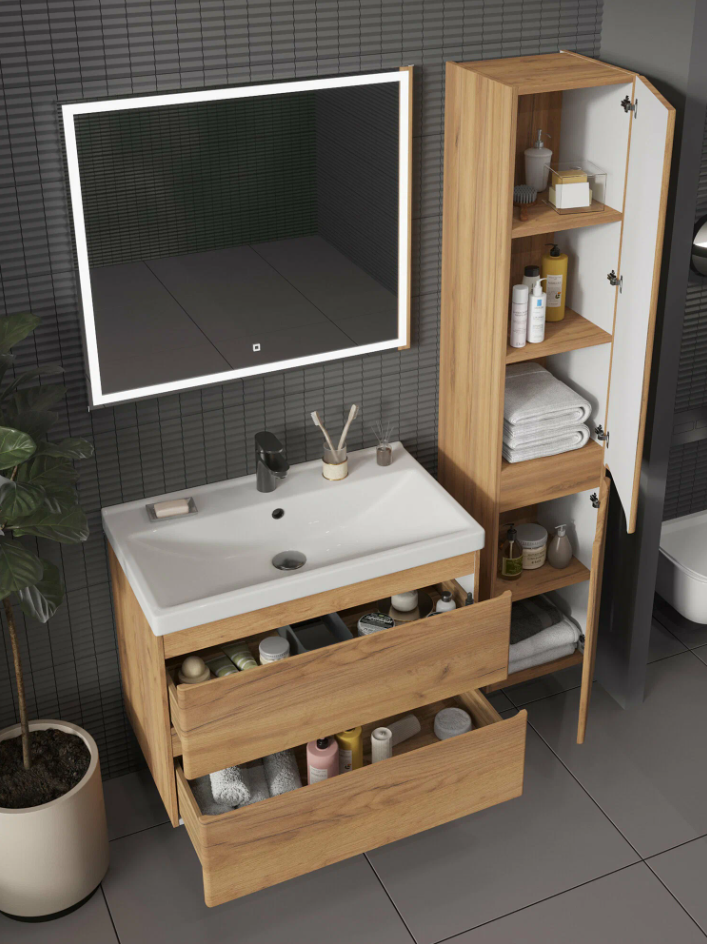 Тумба подвесная SanStar Riana 80 с раковиной Фостер 80, gold kraft