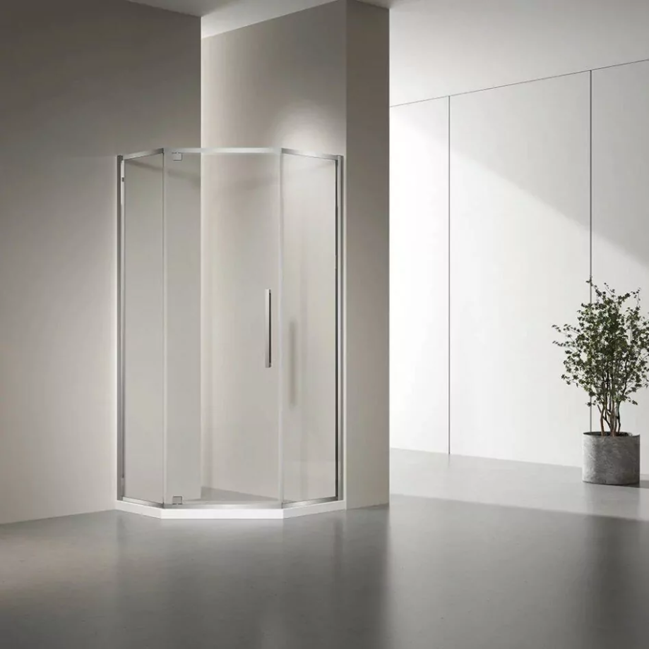 Душевой уголок Veconi RV35-90-01-C7 90х90 пятиугольный, без поддона, прозрачное стекло, хром